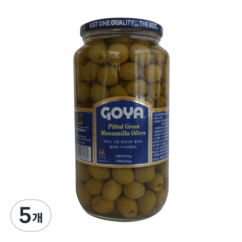고야 대용량 피티드 그린 만자니야 올리브, 5개, 875g