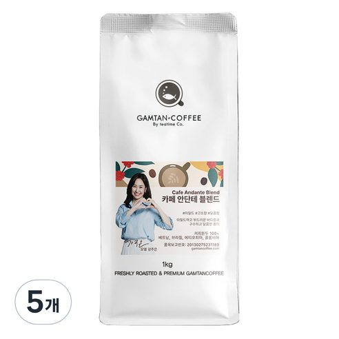 감탄커피 카페 안단테 블렌드 원두커피, 홀빈(분쇄안함), 1kg, 5개