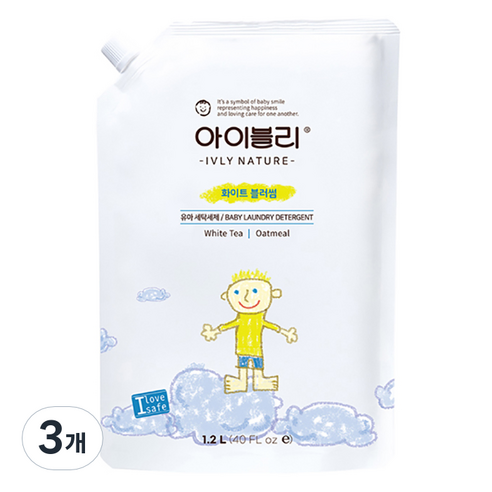 아이블리네이쳐 오트밀 성분 유아세제 화이트 블러썸향 1.2L, 3개