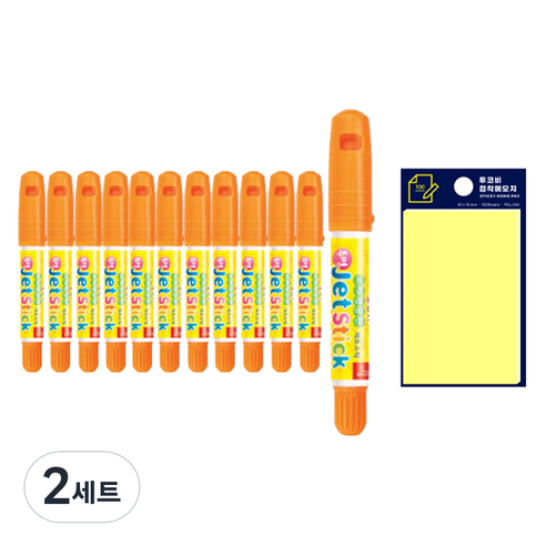 동아 고체형광펜 제트스틱 12p + 투코비 스티키 메모패드 세트, 주황(제트스틱), 노랑(포스트인), 2세트