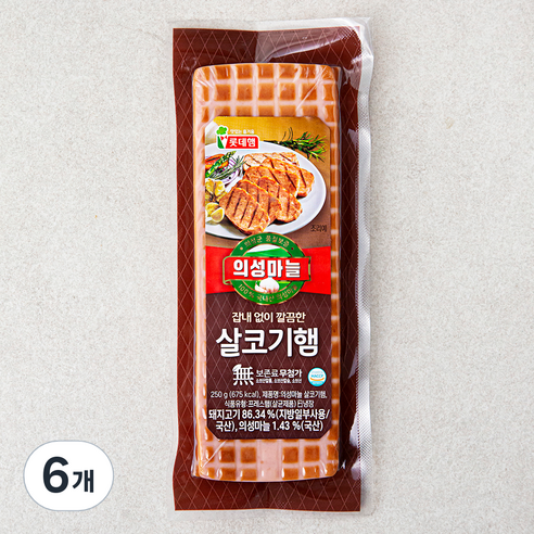 롯데햄 의성마늘 살코기햄, 250g, 6개