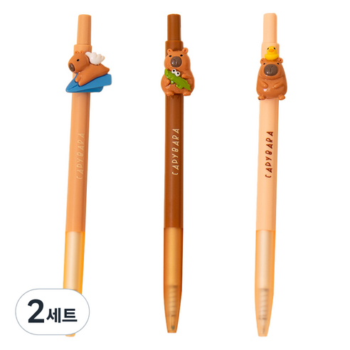 아트조이 카피바라 클릭 젤 잉크펜 3종 세트 0.5mm, 2세트, 비행기 + 악어 + 오리