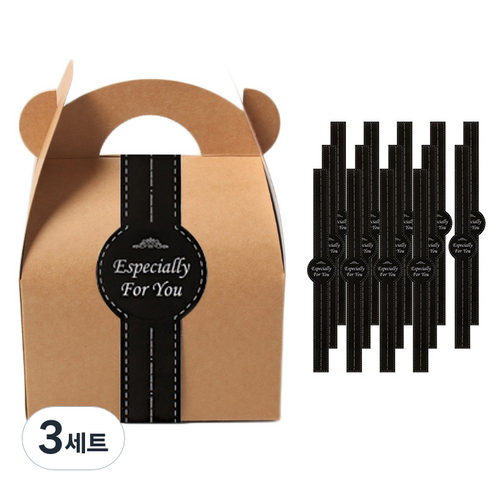 피크닉하우스 케익선물상자 소 15p + 블랙원띠지 15p, 크라프트, 3세트