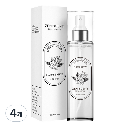 제니센트 드레스퍼퓸 플로랄 브리즈 섬유 탈취제, 100ml, 4개