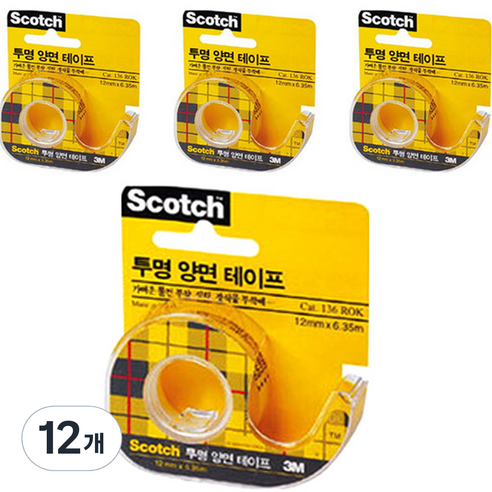 스카치 투명 양면 테이프 디스펜서 136 12mm x 6.35m, 12개