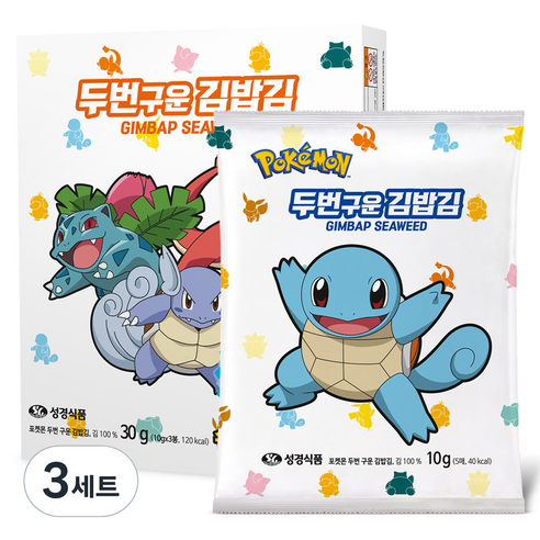 성경식품 포켓몬 두번구운 김밥김 10g 3p + 렌티큘러 스티커 1p 랜덤발송, 3세트