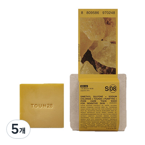 톤28 얼굴 씻을거리 S8 유황 소금 피마자오일 클렌징 비누, 100g, 5개