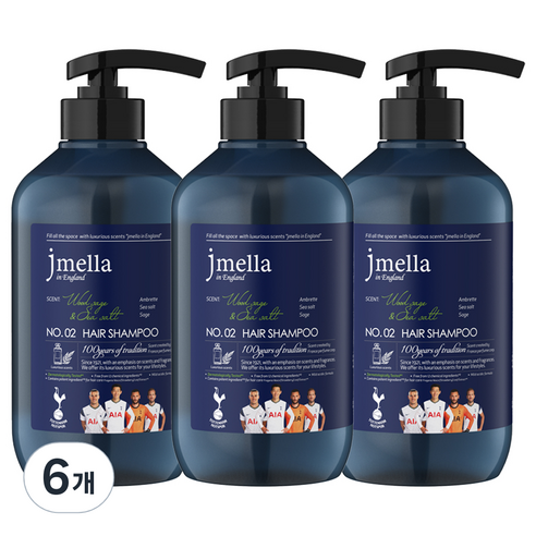 제이멜라 인 잉글랜드 위드 토트넘 남성용 우드세이지 앤 씨솔트 헤어 샴푸, 500ml, 6개