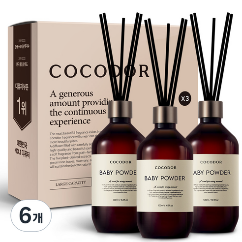 코코도르 프리미엄 디퓨저, 베이비파우더, 500ml, 6개