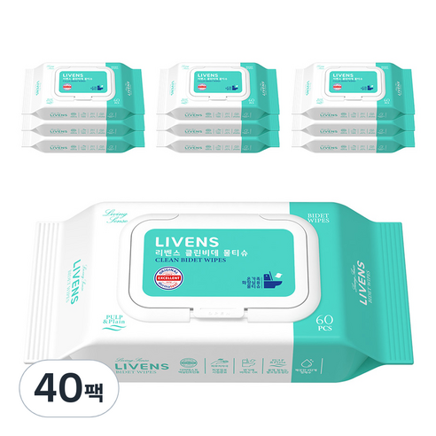 리벤스 소프트 클린 화장실 비데 물티슈 캡형, 55g, 60매, 40개