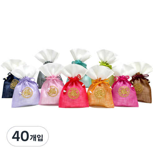 더누리코리아 모시 금자수복주머니 소 11 x 17 cm, 랜덤 발송, 40개입