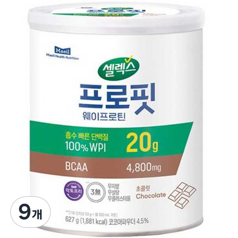 셀렉스 프로핏 웨이프로틴 파우더 초콜릿, 627g, 9개