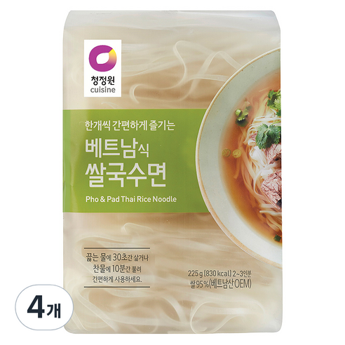 청정원 베트남식 쌀국수면225g(4mm), 4개, 225g