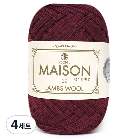 니뜨 램스울 메종 뜨개실 50g + 인조 스웨이드 라벨 세트, 7 다크와인(뜨개실), 4세트