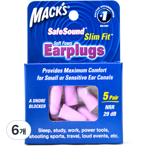 Macks 소프트폼 이어플러그 슬림핏, 6개, 5쌍