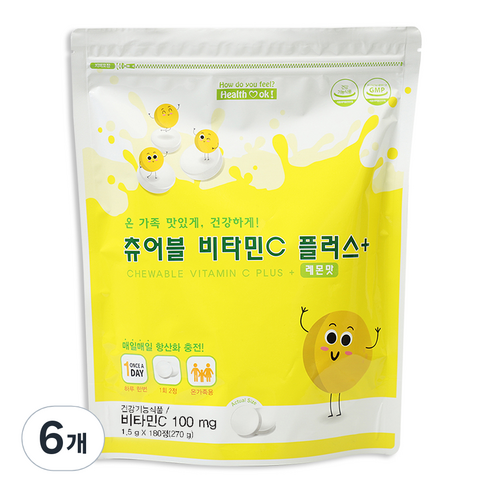 츄어블 비타민 C 플러스 영양제, 180정, 6개