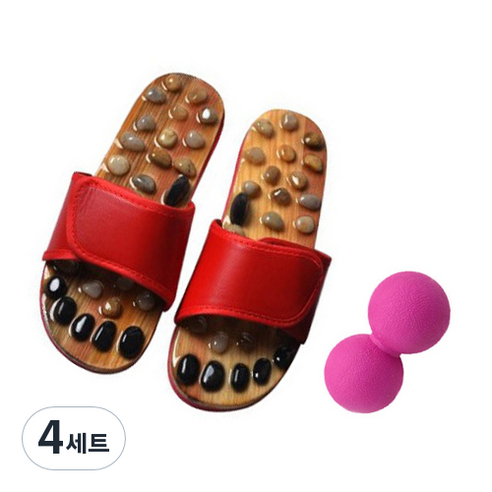 라이프플러스 자갈 지압 슬리퍼 235mm + 땅콩 마사지볼 세트, 4세트, 레드(지압슬리퍼), 랜덤발송(마사지볼)