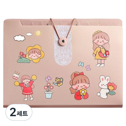 올인셀 데일리 아코디언 파일 5칸 A4 + 스티커 세트, 체리 핑크(파일), 2세트