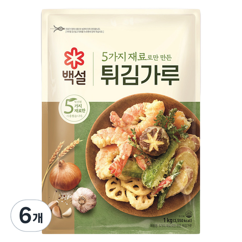 백설 5가지 재료로만 만든 튀김가루, 1kg, 6개