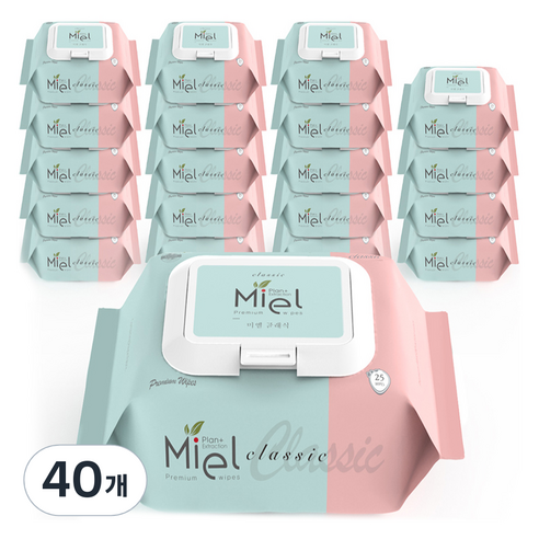 Miel 클래식 휴대용 물티슈 캡형, 63g, 25매, 40개