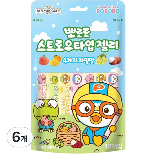 뽀로로워터젤리 추천 상품마미꼬미 뽀로로 스트로우타입젤리 10p, 200g, 6개 제품 사진