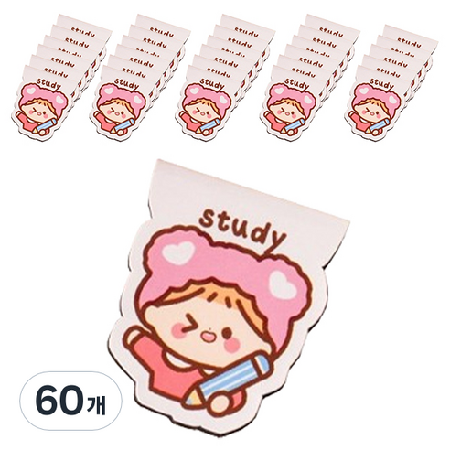 마켓감성 아기자기 캐릭터 북마크, 공부소녀, 60개