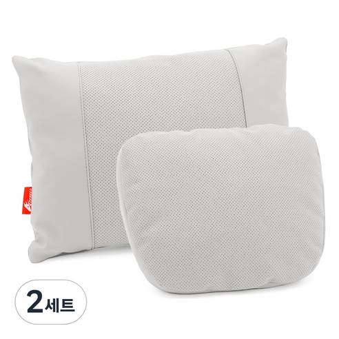 에이스피드 S급 가죽시리즈 차량용 목쿠션 + 허리쿠션 세트, 화이트, 2세트
