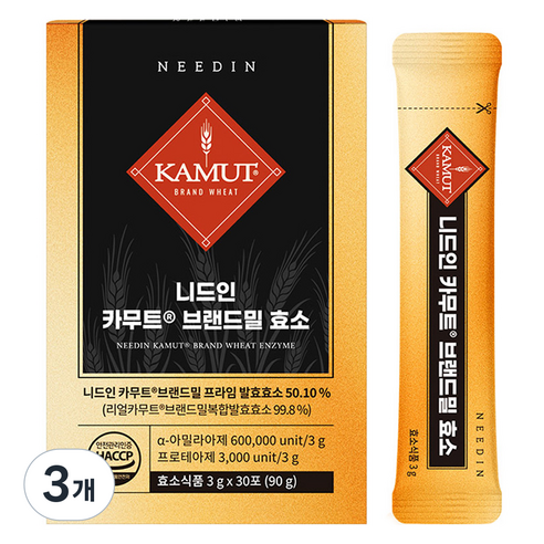 카무트 니드인 프리미엄 골드 브랜드밀 발효 효소 30p, 90g, 3개