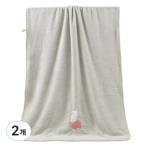 원이네 귀여운 양 디자인 바스타월 70 x 140 cm, 그린, 2개