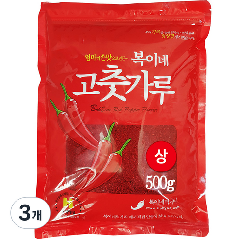 복이네먹거리 중국산고춧가루 상 보통맛 찜용, 3개, 500g