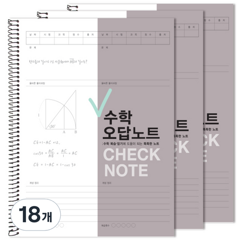 투영디자인 체크 수학 오답노트, 그레이, 18개