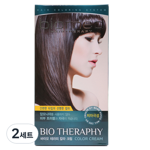 바이오메드 헤어테라피 칼라크림 염모제, 7호 흑갈색, 2세트
