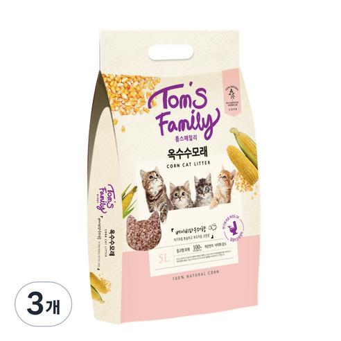 톰스패밀리 옥수수 고양이 화장실용 배변모래 크러쉬, 5L, 3개, 베이비파우더향
