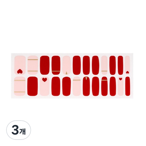 젤팡 도도한 레드하트 네일스티커 24p, 무광, 3개