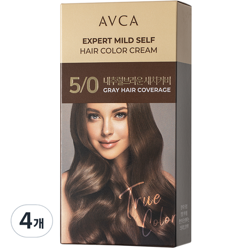 아브카 엑스퍼트 순한 셀프 염색 새치 전용 염모제, 내추럴브라운, 4개