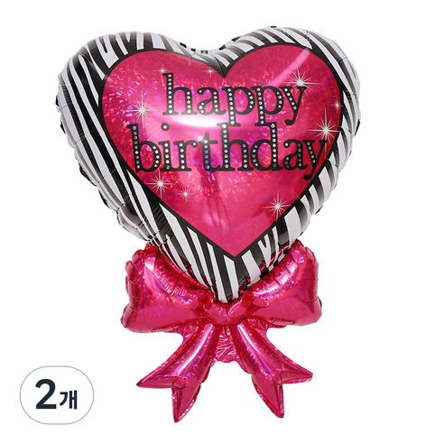 그라보벌룬 생일지브라하트리본 은박풍선, 핑크, 2개