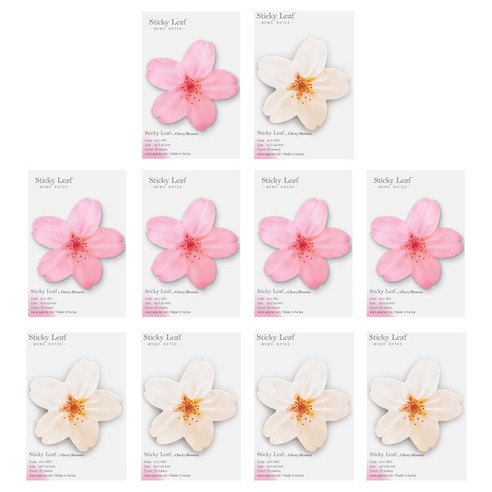 어프리 스티키리프 벚꽃 베이직 점착메모지 2종 세트 S, 화이트, 핑크, 5세트