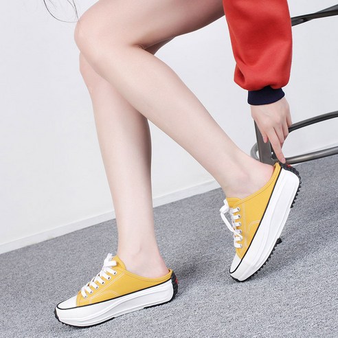 코나블루 여성 뮬 스니커즈 캔버스 슬리퍼 4cm DT1001