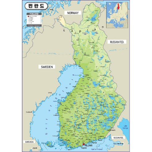 지도닷컴 지형 코팅형 핀란드 지도 150 x 210 cm, 1개