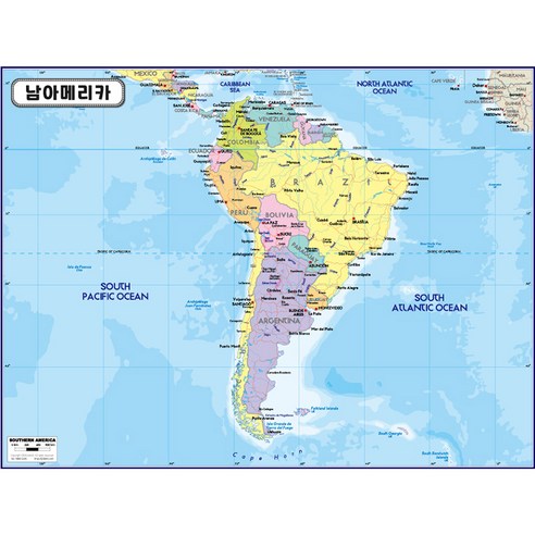 지도닷컴 남아메리카 지도 행정형 코팅 소 110 x 78 cm, 1개