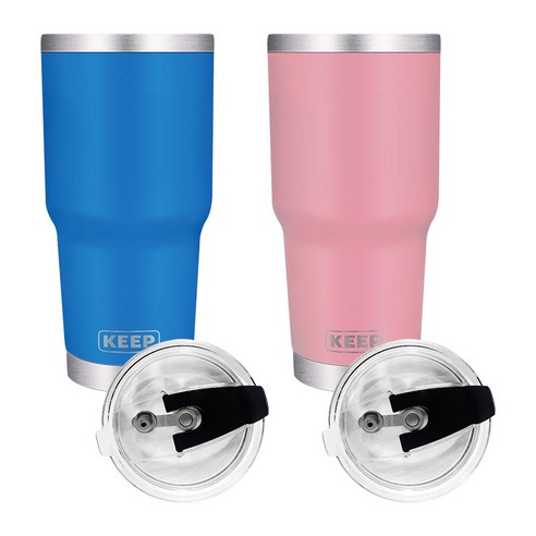 KEEP 대용량 이중 진공 스텐 보온 보냉 밀폐형 빨대 뚜껑 텀블러 2p, 핑크, 블루, 900ml