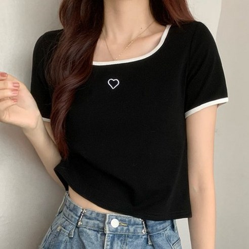 심플하고 사랑스러운 미지 하트자수 티셔츠, 여름을 위한 완벽한 아이템!