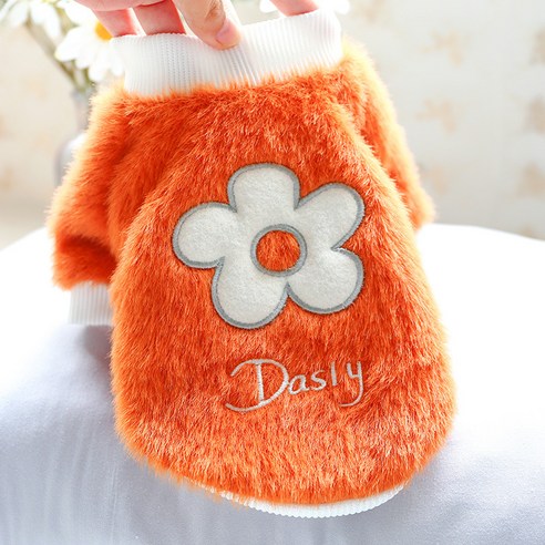 W에이블 강아지 따뜻한 니트 강아지옷, 14 퍼 플라워 크루넥 오렌지