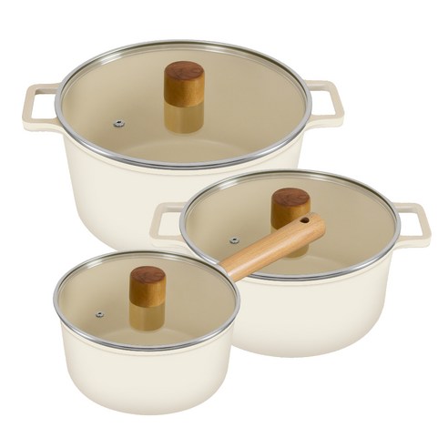 드림셰프 OSLO 인덕션 크리엠 IH 세라믹 냄비세트 3개, 혼합색상, 편수냄비 18cm + 양수냄비 20cm + 곰솥냄비 24cm, 1세트