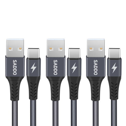 사또 USB-C타입 고속충전 데이터 고급형 케이블 3p, 0.5m, 그레이