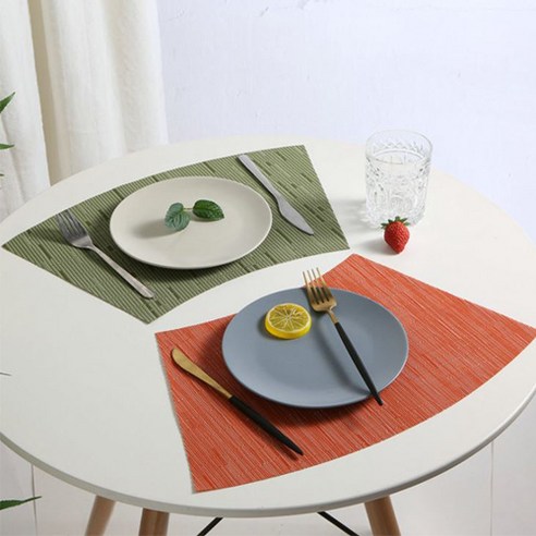 라이프랩 식탁 플레이스 테이블 곡선 매트 2종 x 2p 세트, 오렌지, 그린, 43 x 29 cm