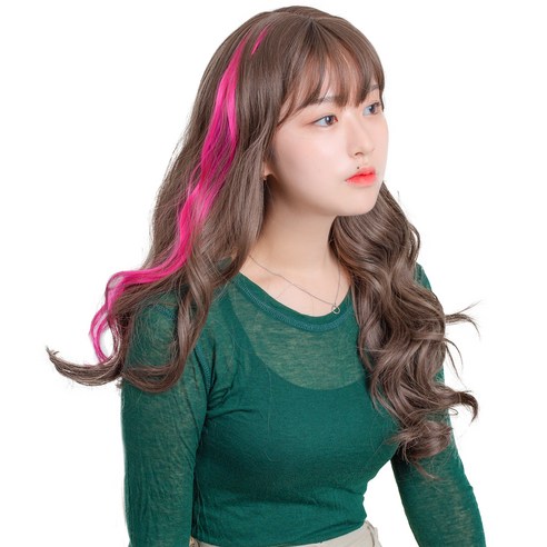 가발위드 단색 웨이브 컬러 포인트 피스 5p + 트윙클 붙임머리 세트, 핫핑크(컬러피스), 랜덤발송(붙임머리), 1세트