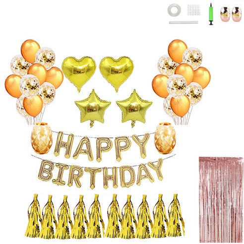 미니띠네 생일 축하 꽃술 가랜드 골드 하트스타 파티세트, 혼합색상, 1개