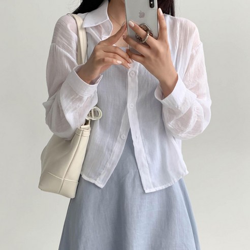 에이와비 여성용 시스루 린넨 크롭 셔츠