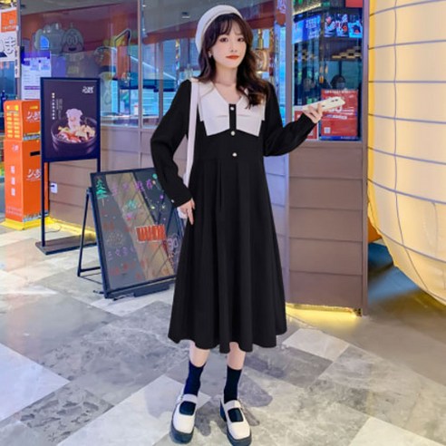 임산부 조각 슬리밍 플러스 긴팔 임부복 원피스